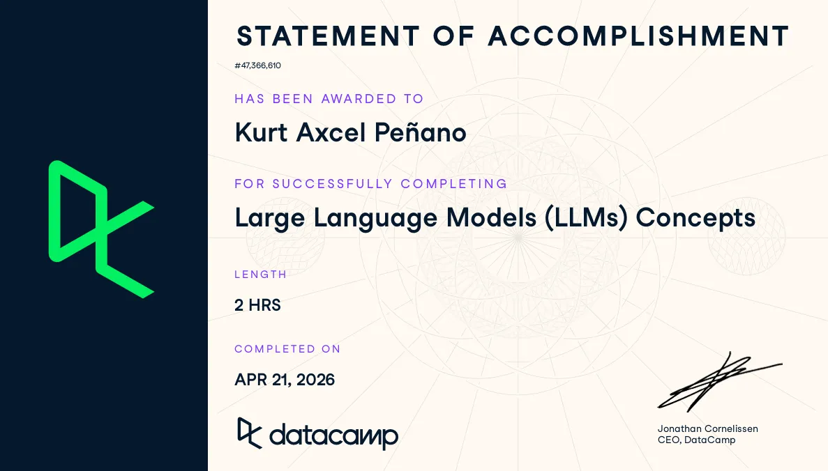 Large Language Models (LLMs) Concepts — Statement of Accomplishment