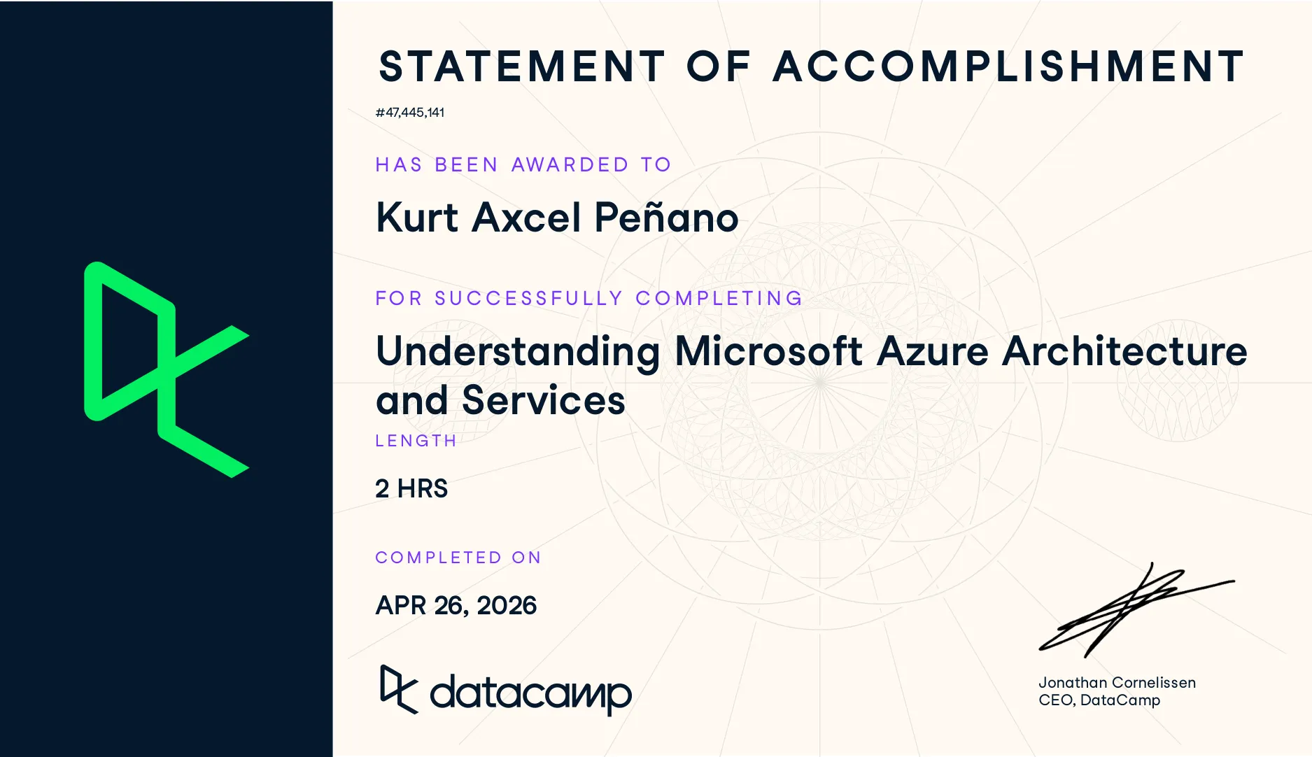 Understanding Microsoft Azure Architecture and Services — Statement of Accomplishment