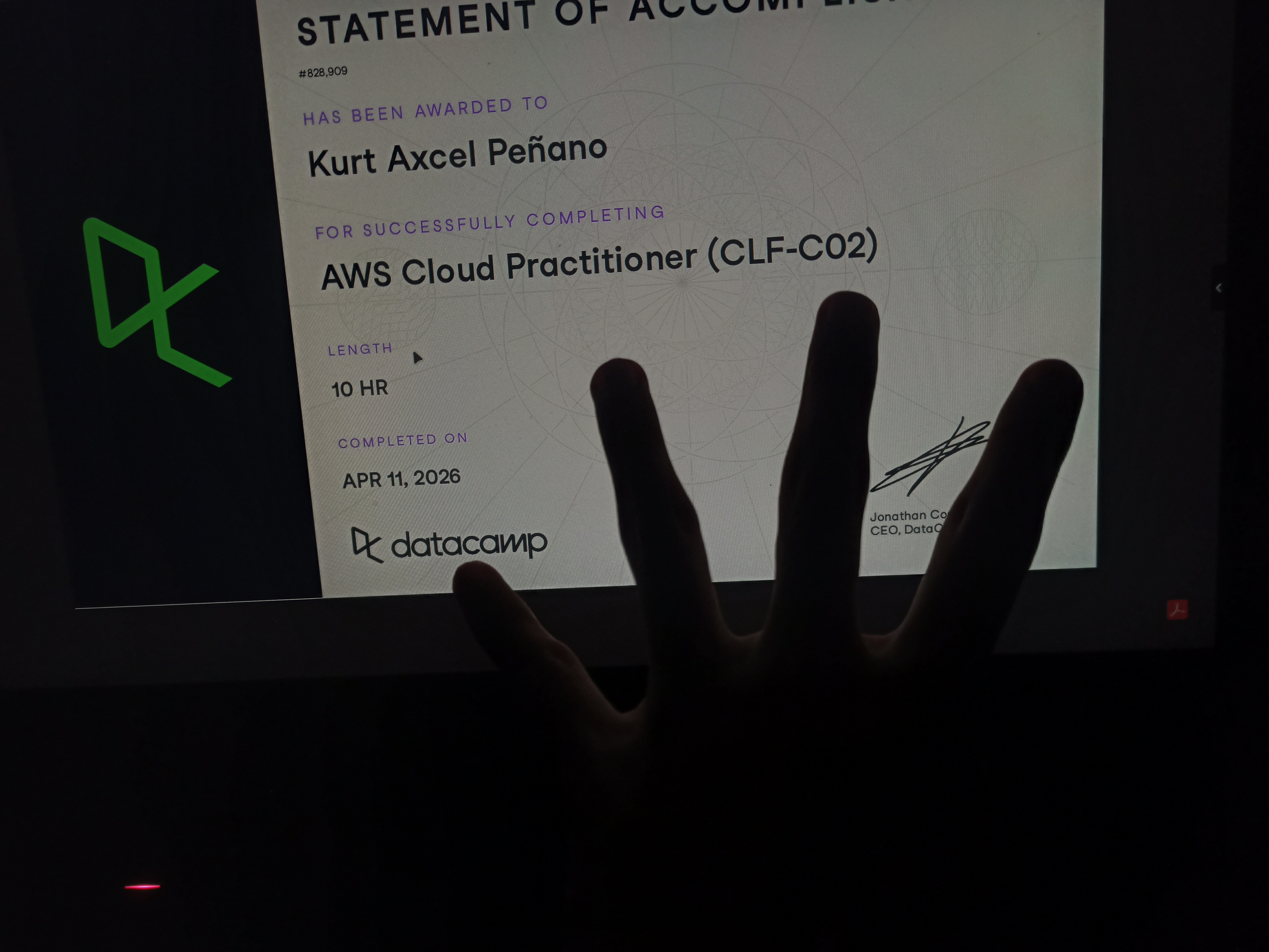 AWS Cloud Practitioner Certification Completion Certificate